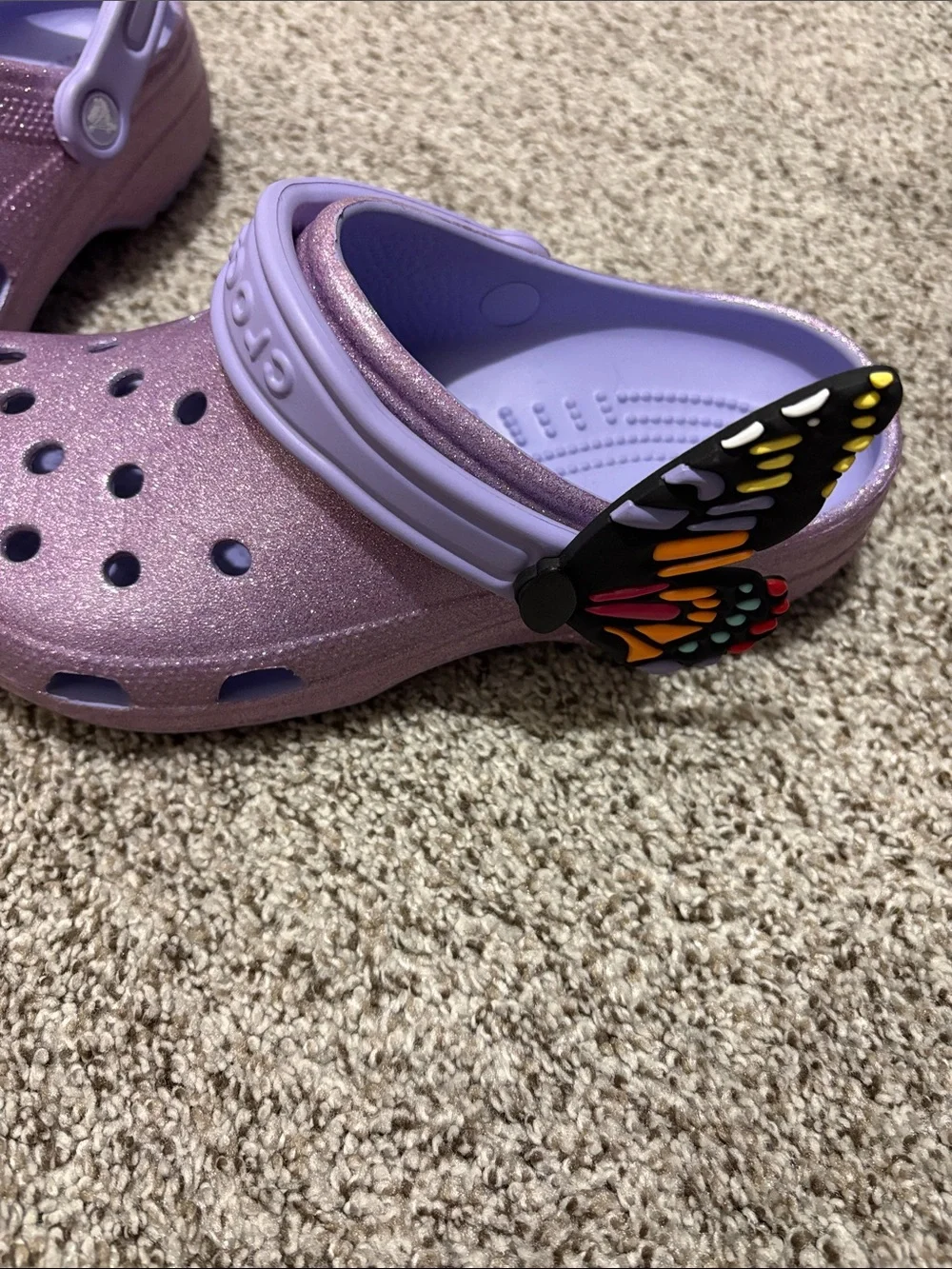 Sparkle Purple Crocs Sandals with Back Strap and Butterfly